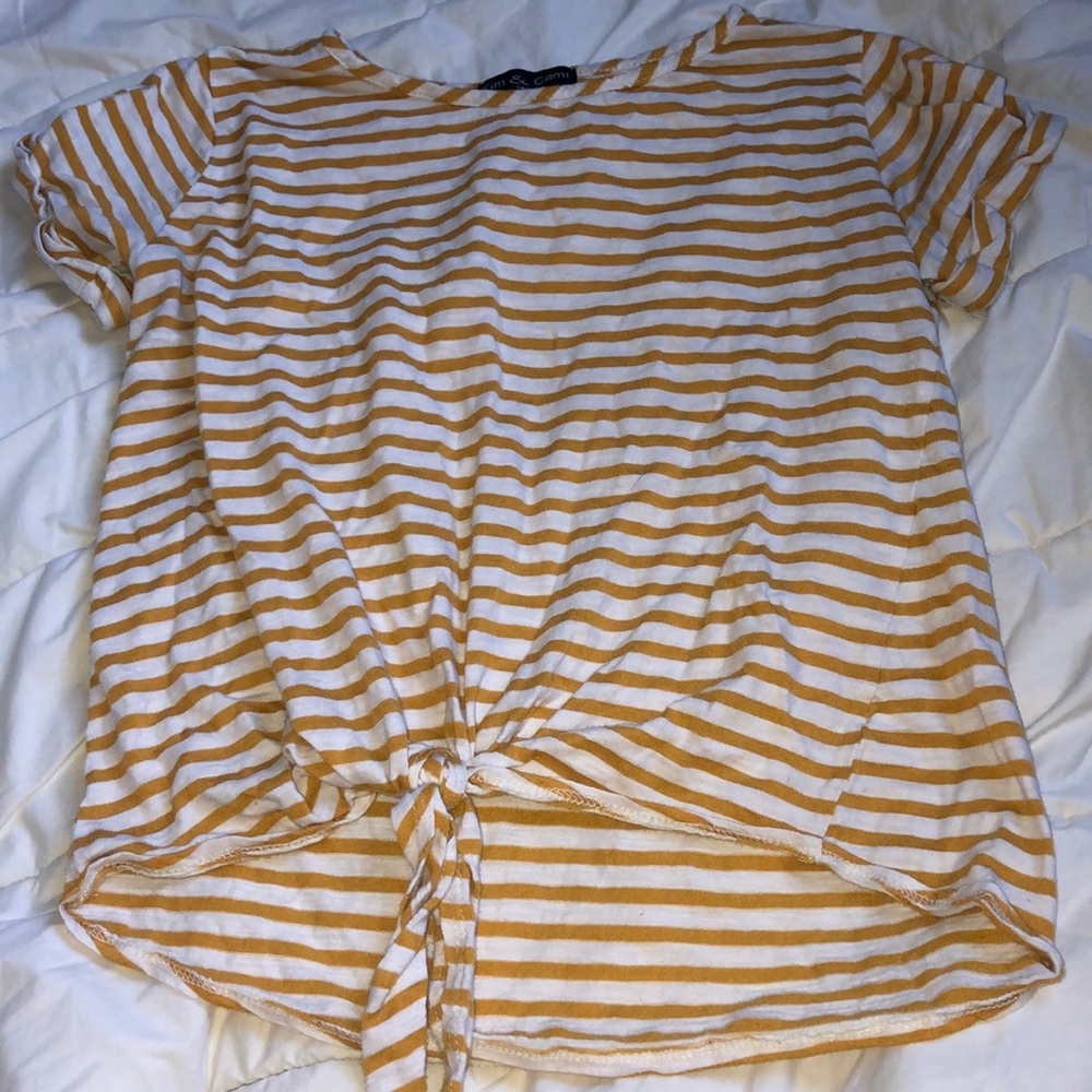 yellow and white stripped shirt